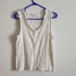 Blu Pepper Slub Cotton Gauze Textured Cream Tank Top Raw Detail Large
